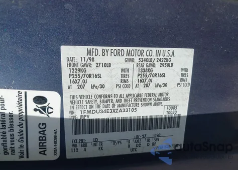 1999 Ford Explorer Eddie Bauer/Limited/Xlt z USA, uszkodzony, nr VIN 1FMDU34E3XZA33105